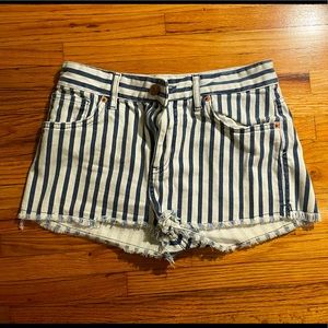 TopShop Moto Blue & White High Waisted Striped Shorts 28